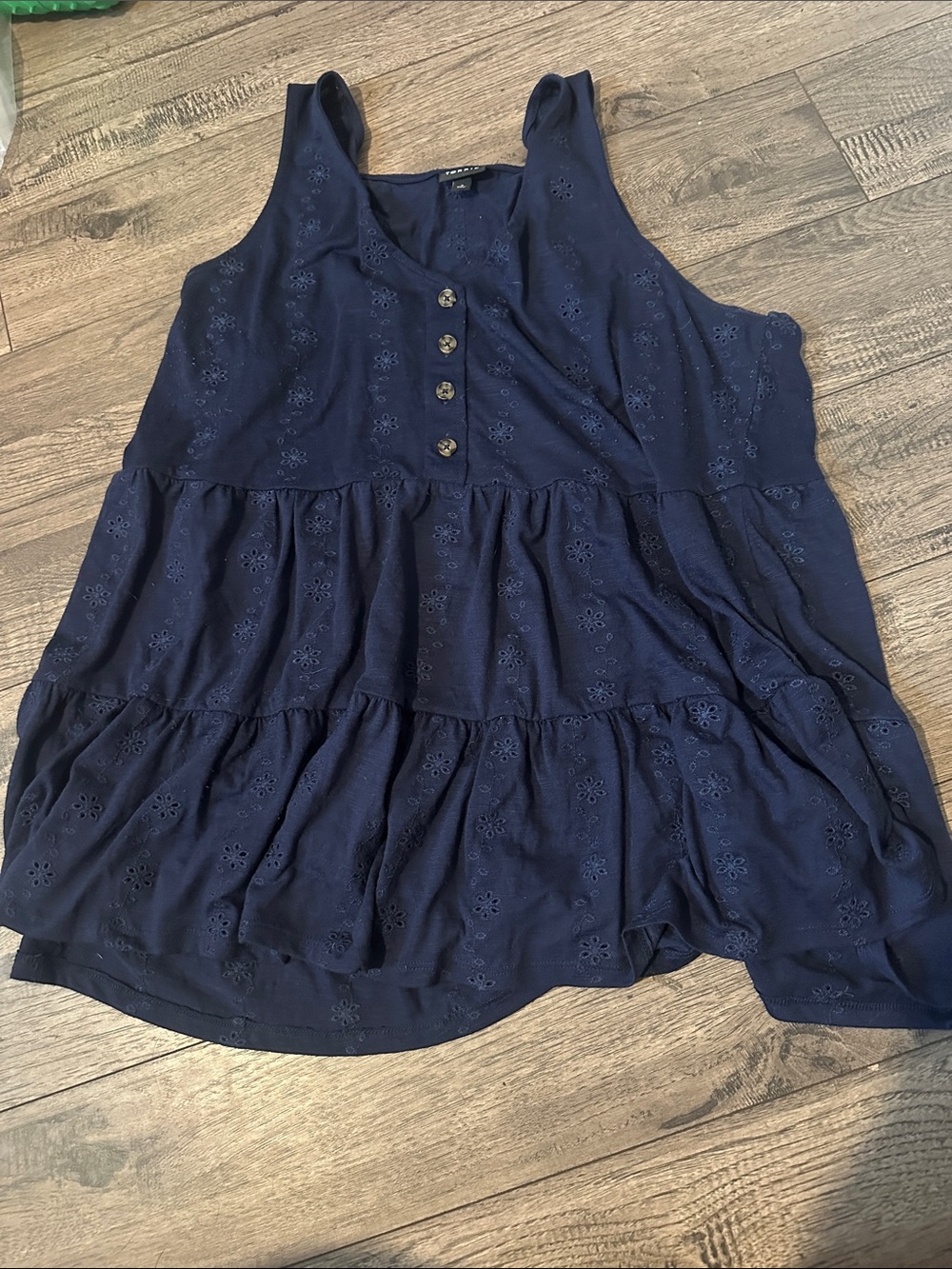 torrid Navy Eyelet Tiered Button-Front Tank